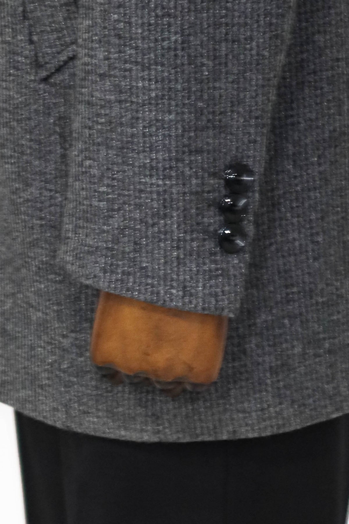 Standing Collar Patterned Grey Men Coat