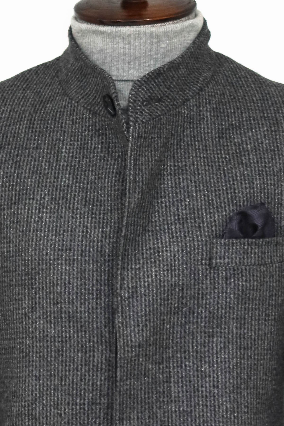 Standing Collar Patterned Grey Men Coat