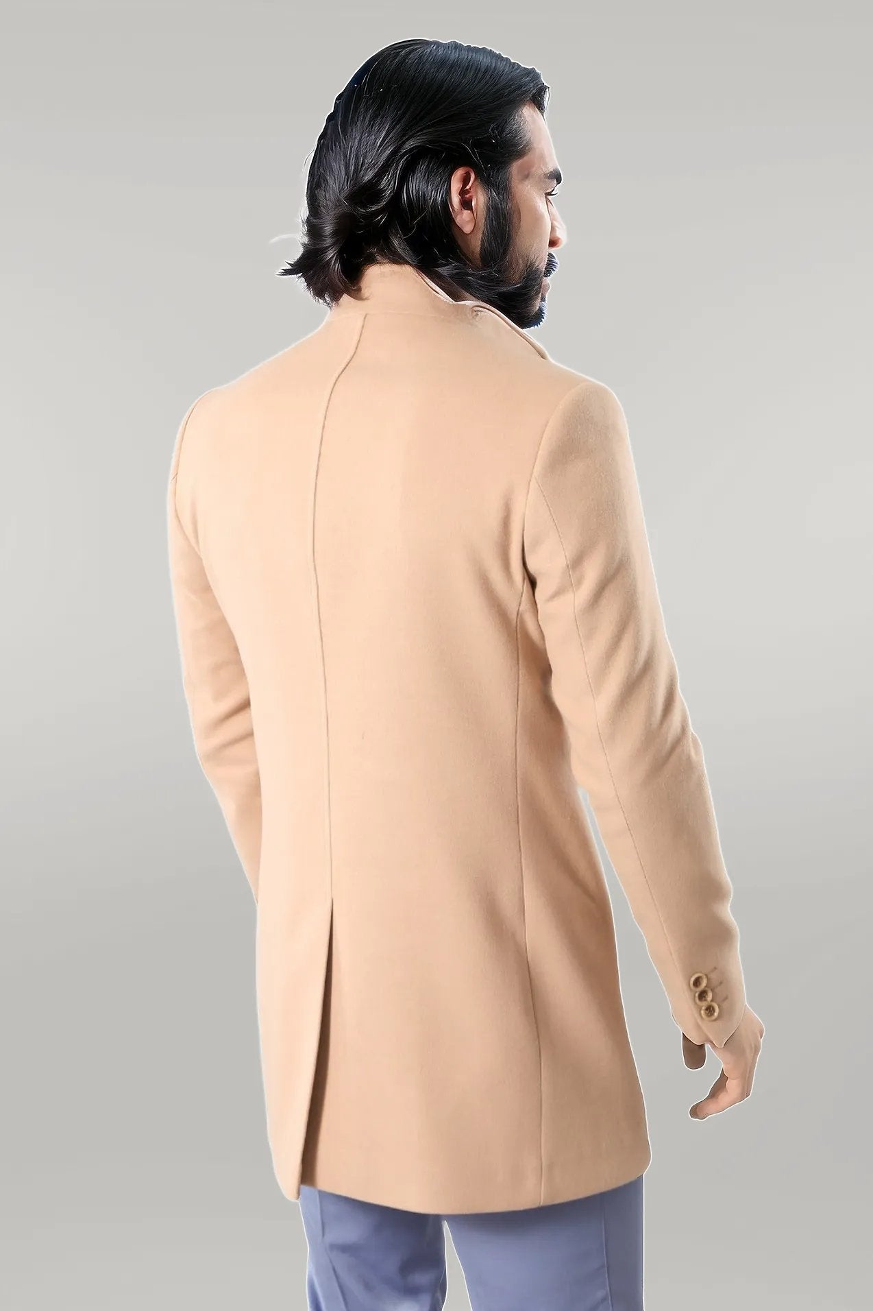 Mandarin Collar Beige Men's Long Men's Coat