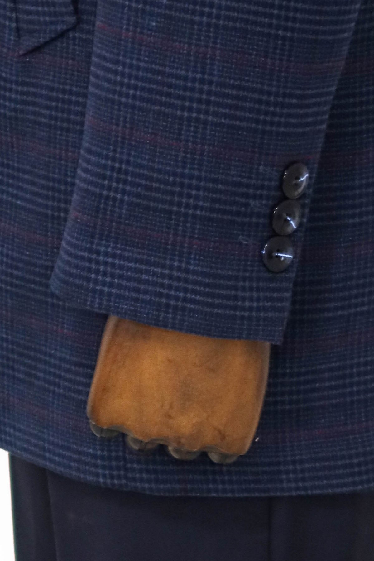 Standing Collar Checked Navy Blue Men Coat