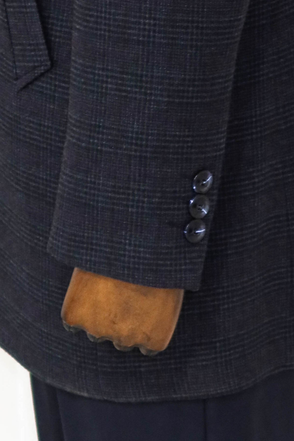 Standing Collar Checked Navy Blue Men Coat
