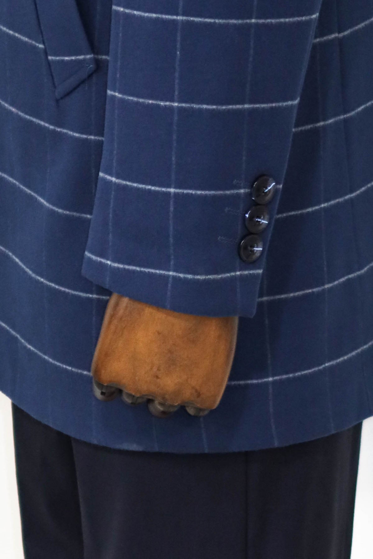 Standing Collar Plaid Blue Men Coat