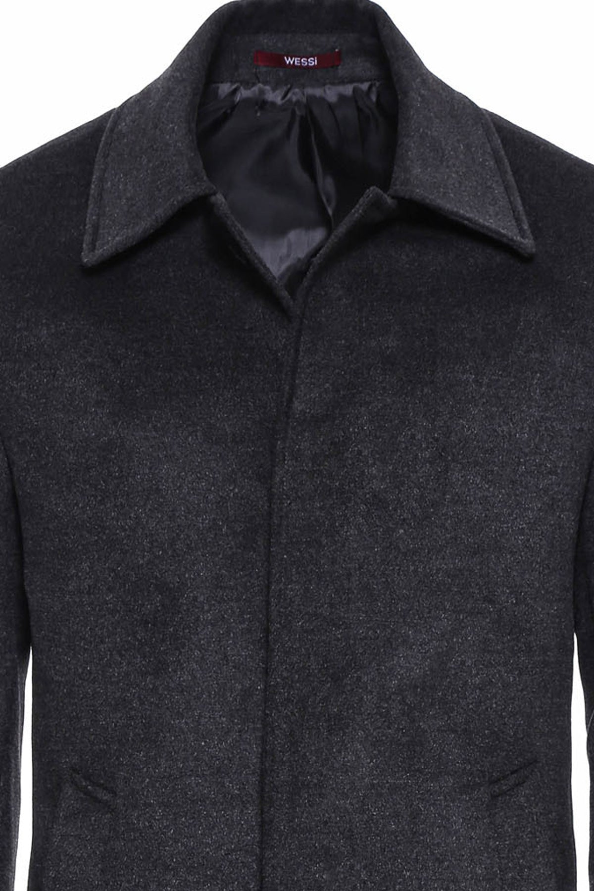 Dark Grey Hidden Button Peak Lapel Coat