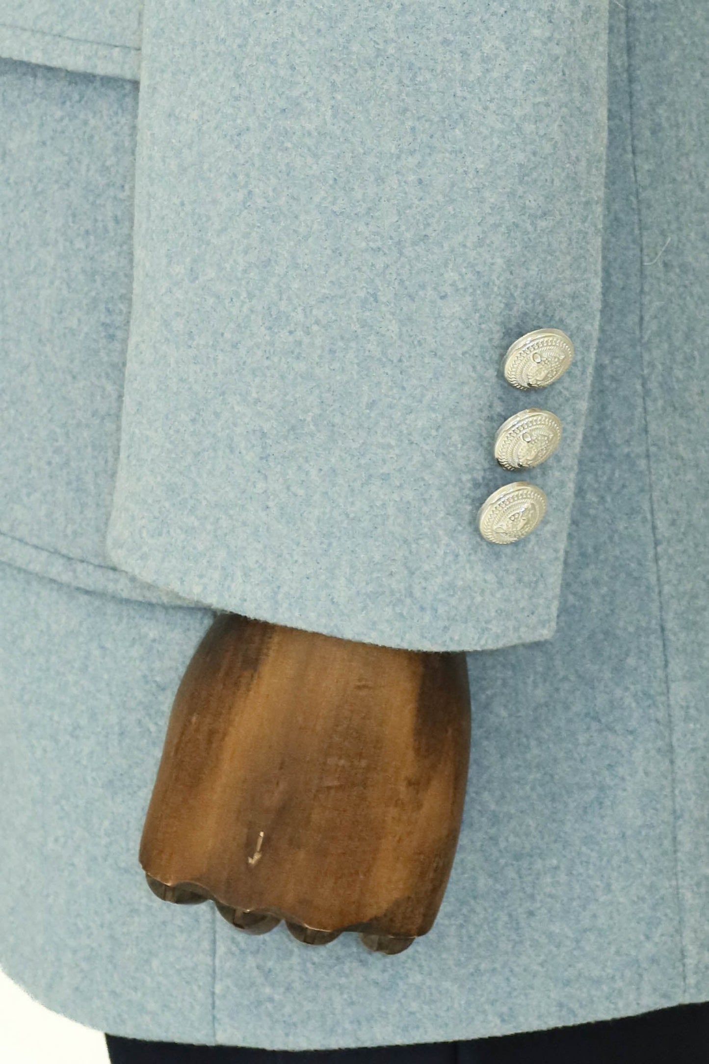 Metal Buttons Wool Cashmere Light Blue Men Double Breasted Coat