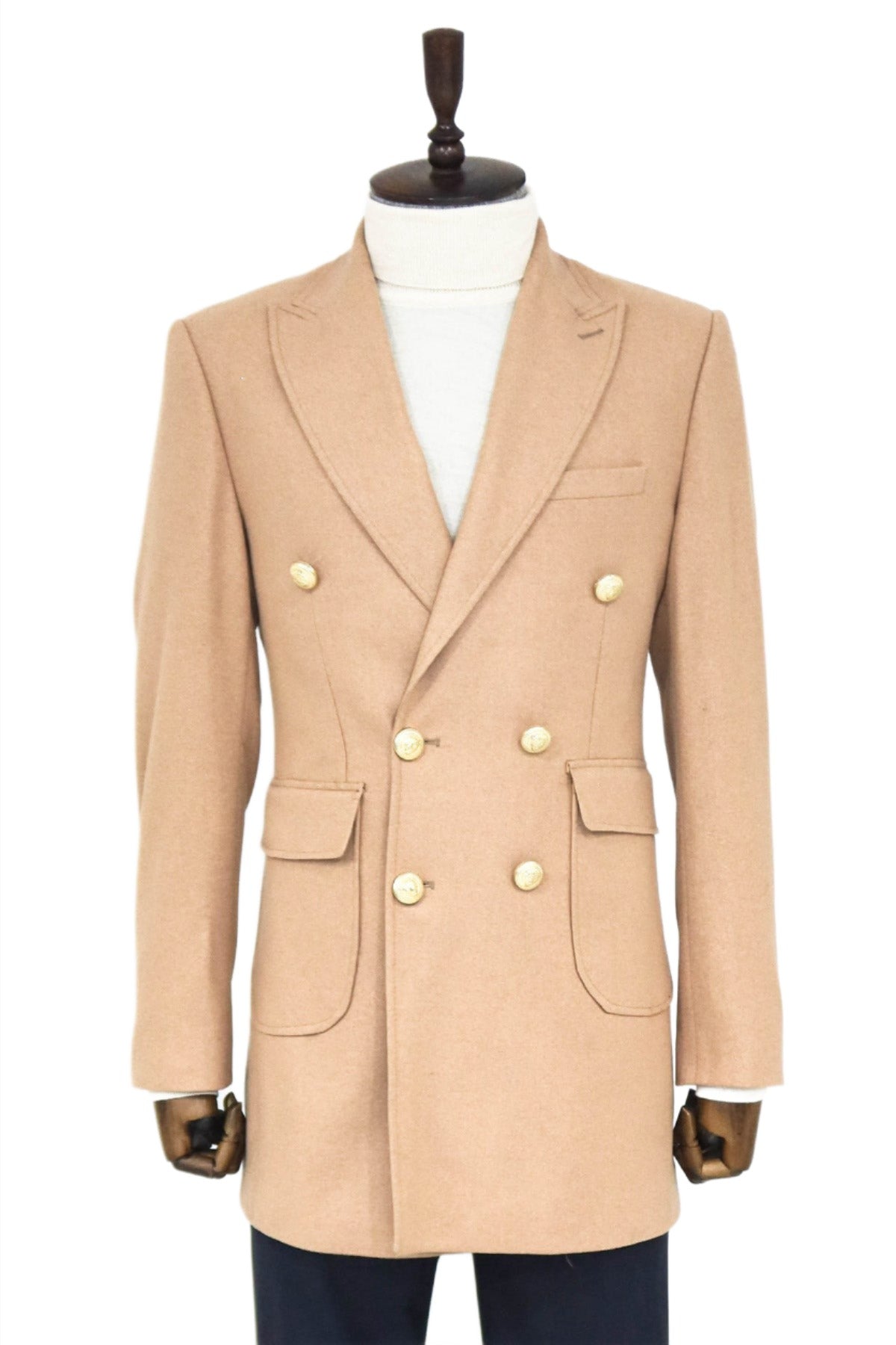 KOALA SYDNEY Beige Double-Breasted Coat with Brown Suit and Knitwear - Winter Business Look -