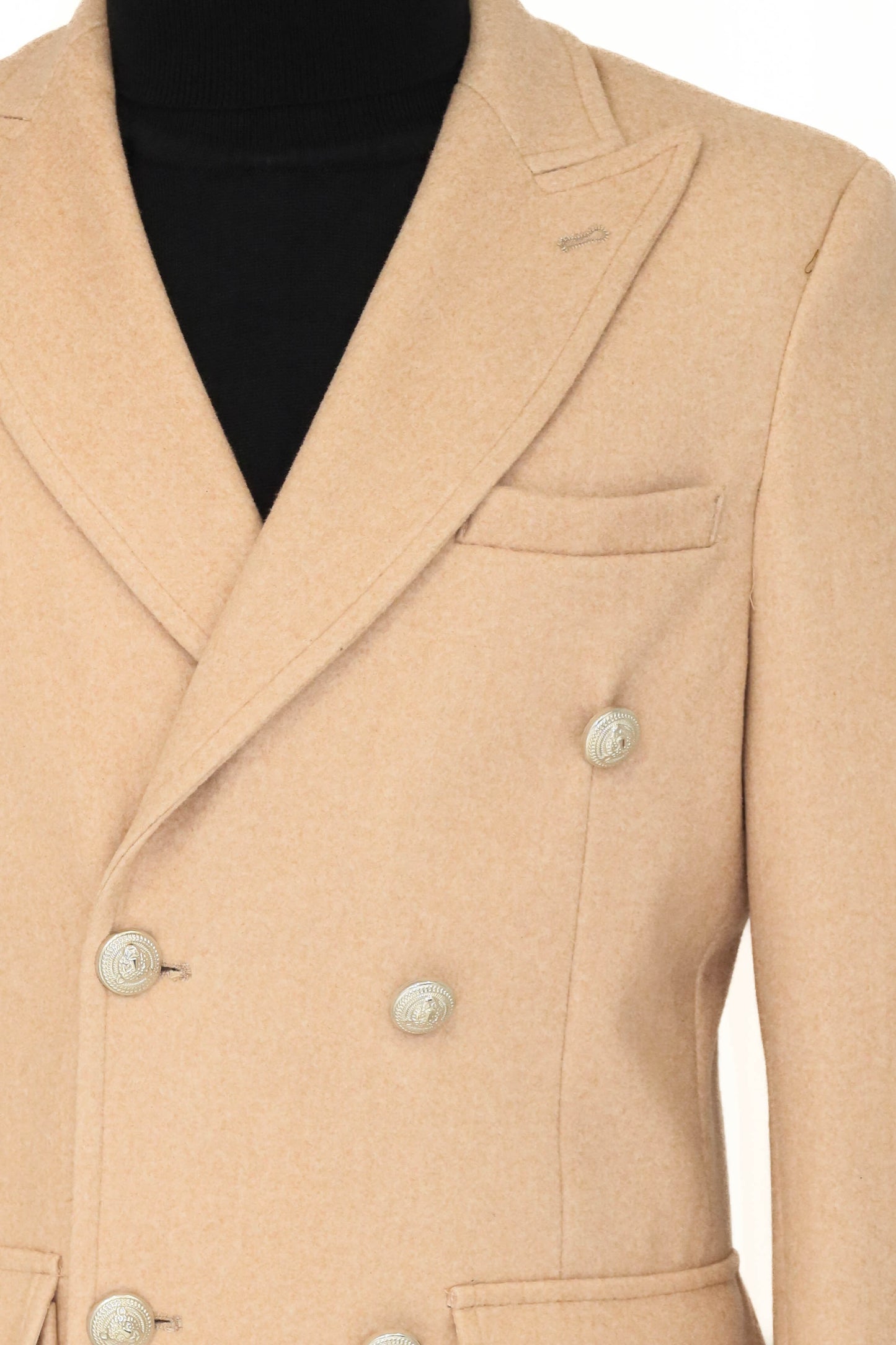 Metal Buttons Wool Cashmere Cream Men Double Breasted Coat