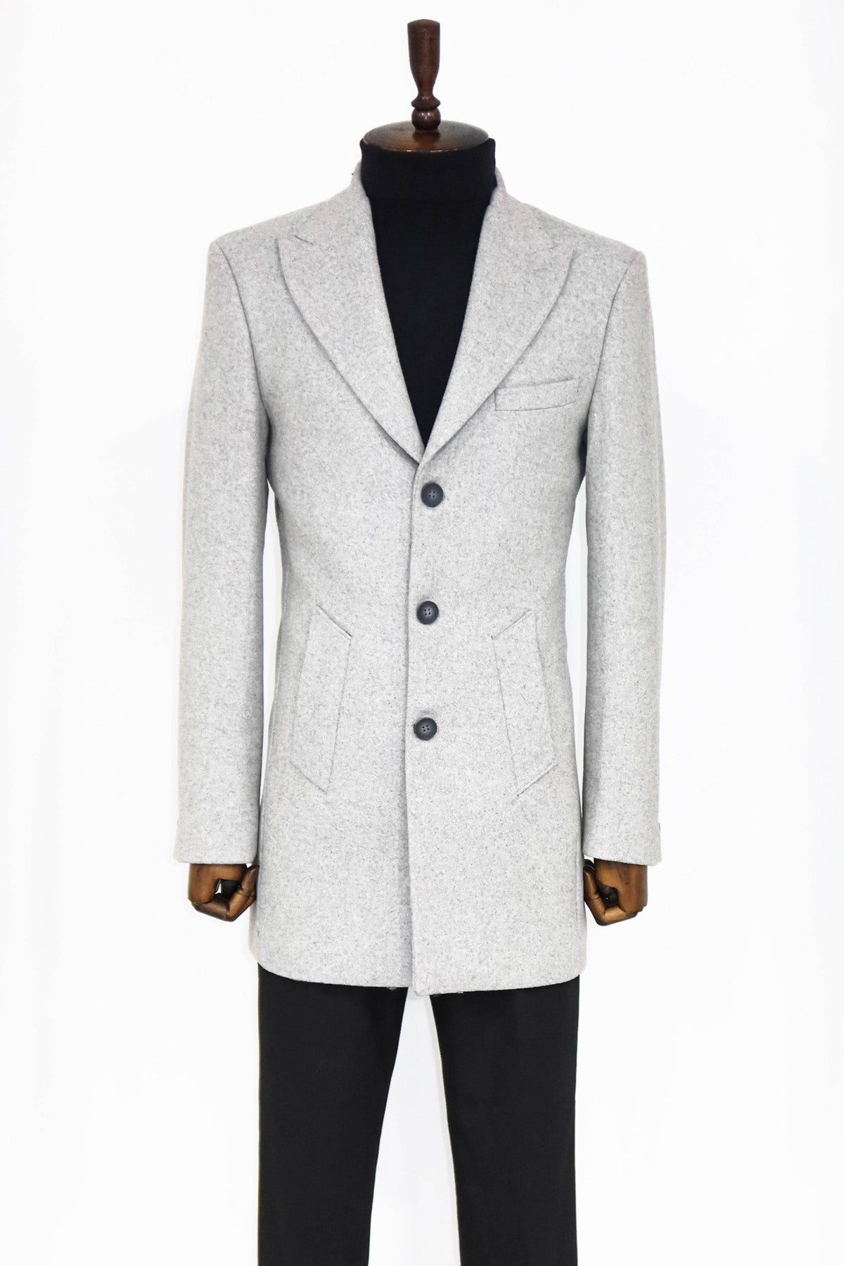 Wide Lapel Wool Grey Men Coat