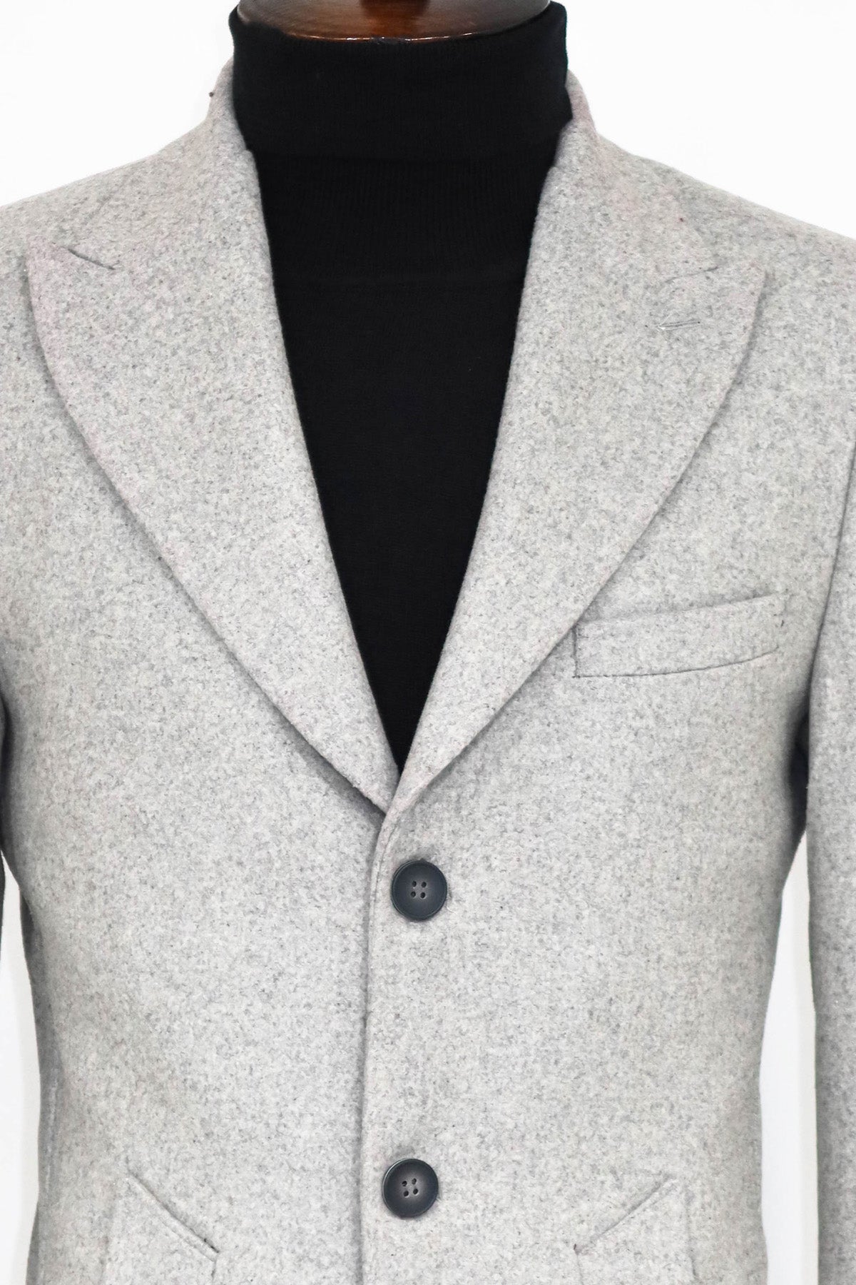 Wide Lapel Wool Grey Men Coat