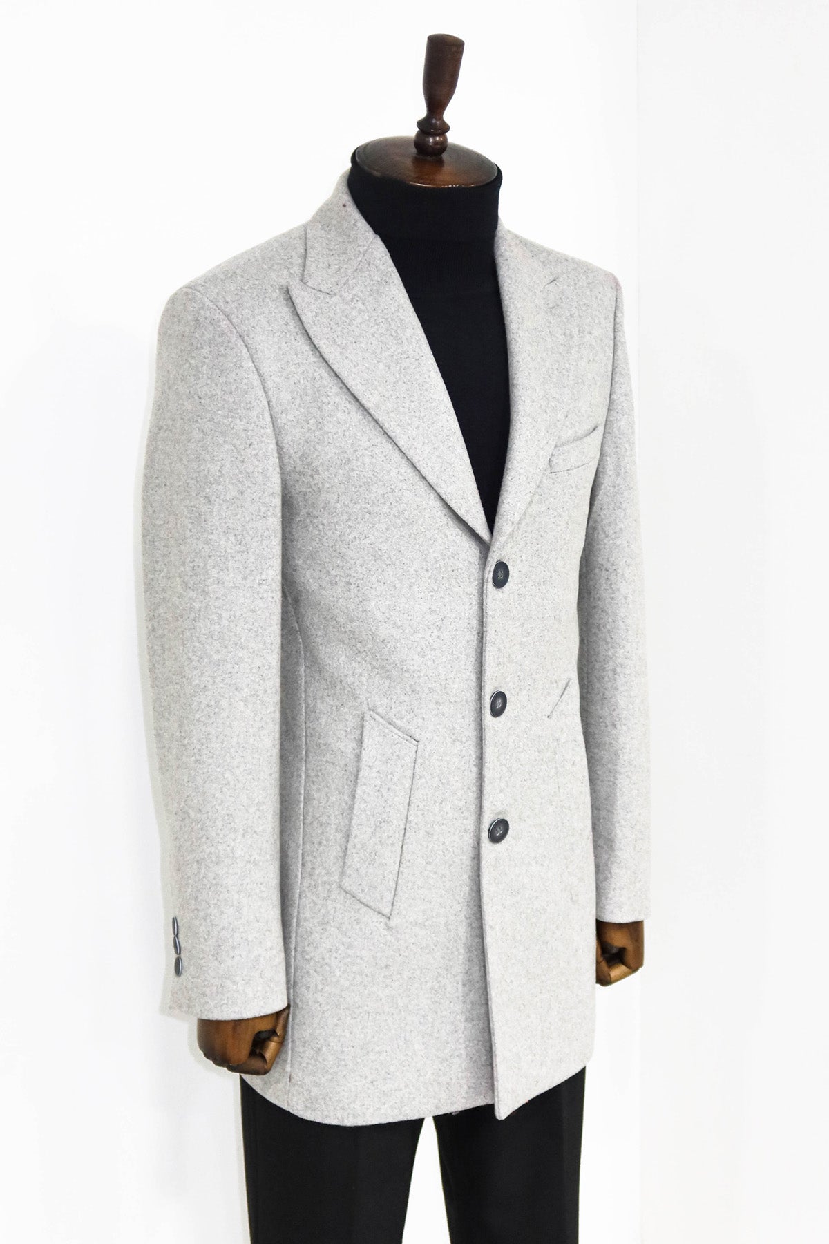 Wide Lapel Wool Grey Men Coat