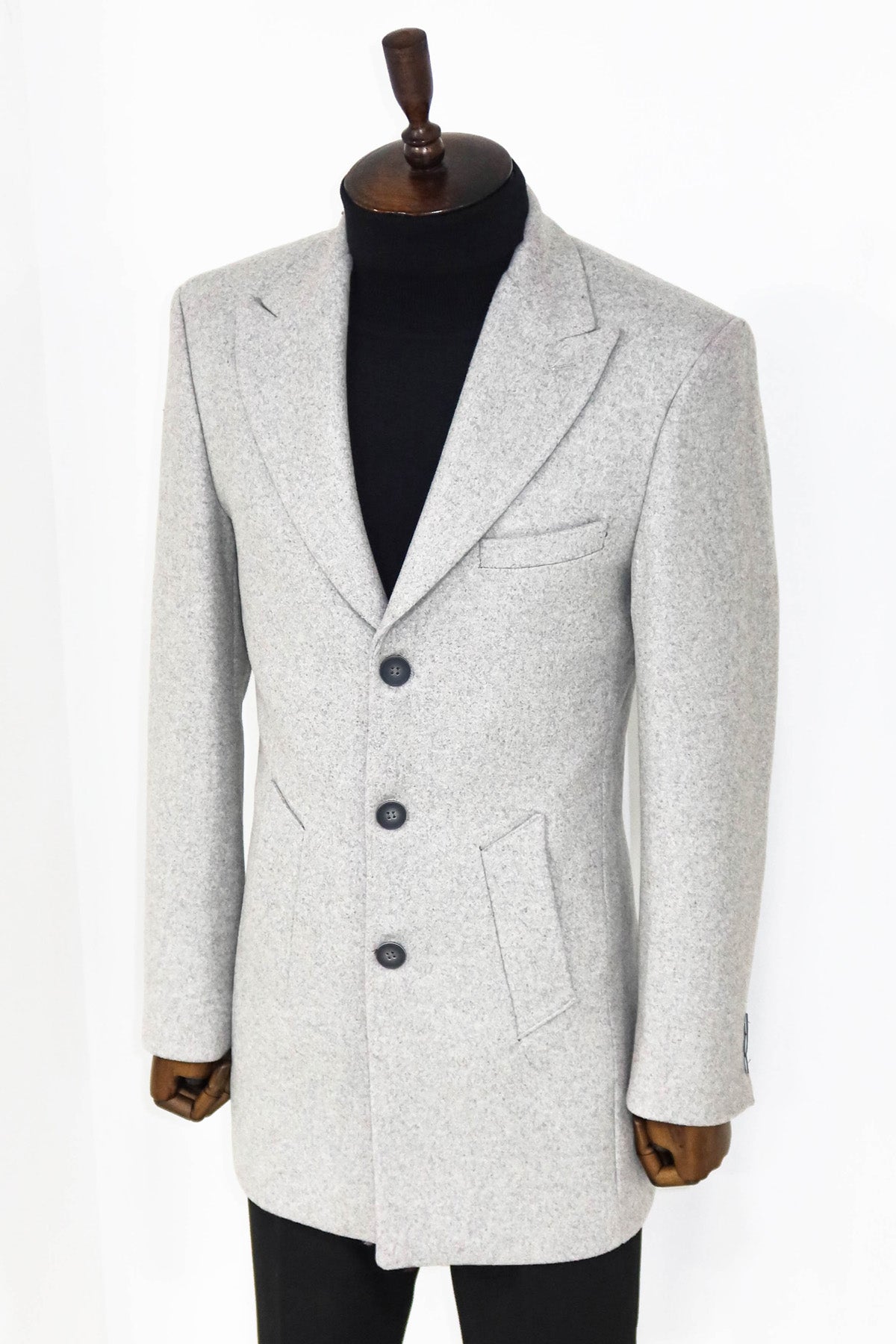 Wide Lapel Wool Grey Men Coat