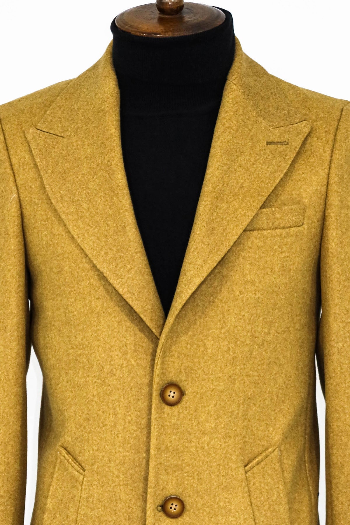 Wide Lapel Wool Mustard Men Coat