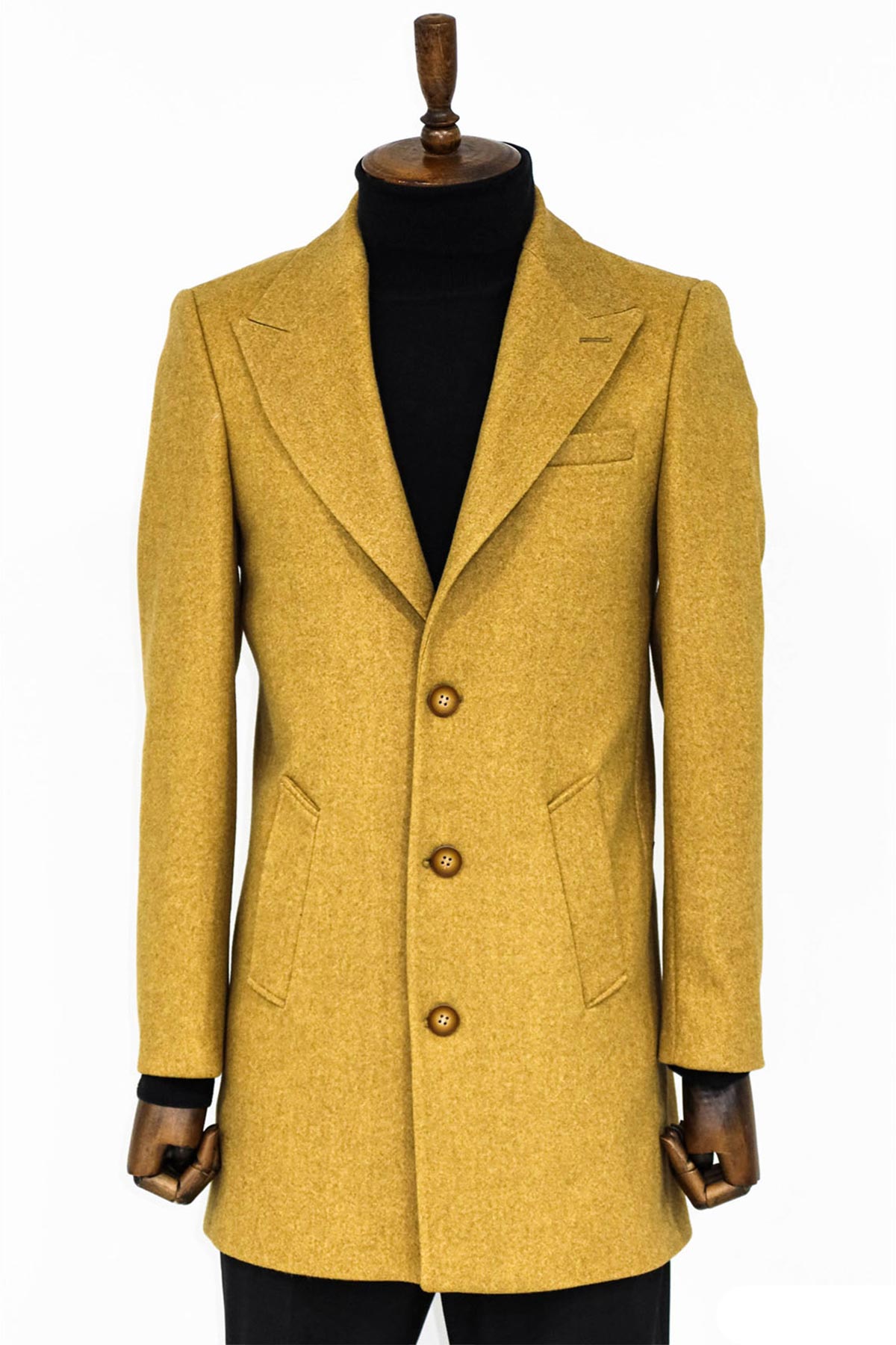 Wide Lapel Wool Mustard Men Coat