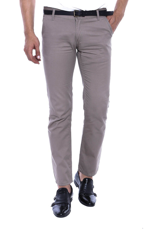 Flap Pockets Cotton Plain Beige Men Pants