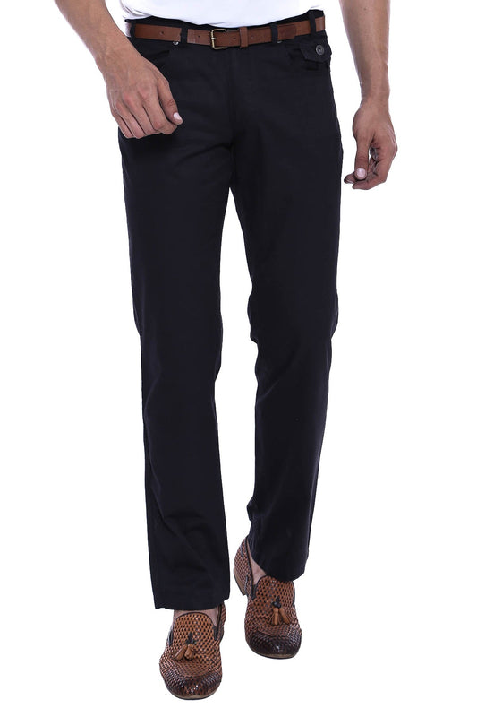 Plain Covered Pockets Suede Black Men Pants
