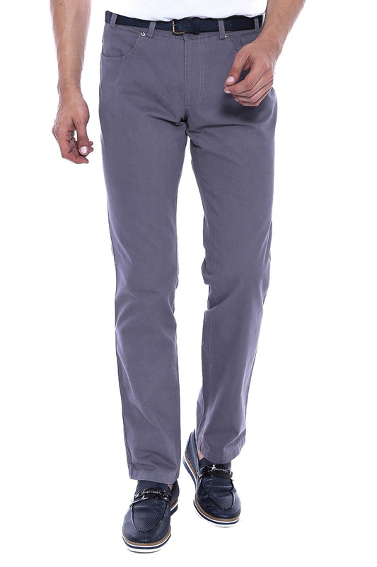 Suede Flap Pockets Plain Cotton Grey Men Pants