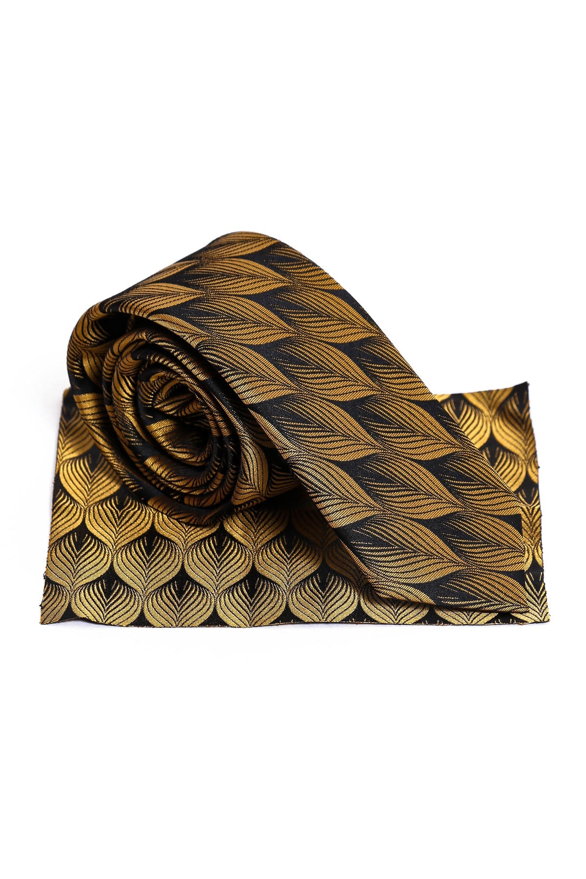 KOALA SYDNEY Yellow Leaf Patterned Men Black Tie
