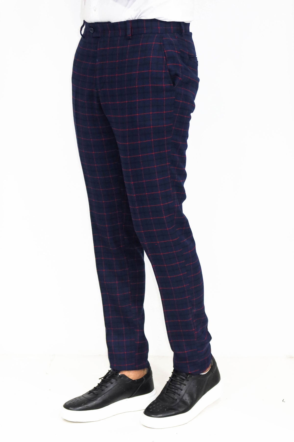KOALA SYDNEY Slim Fit Checked Navy Blue Men Pants