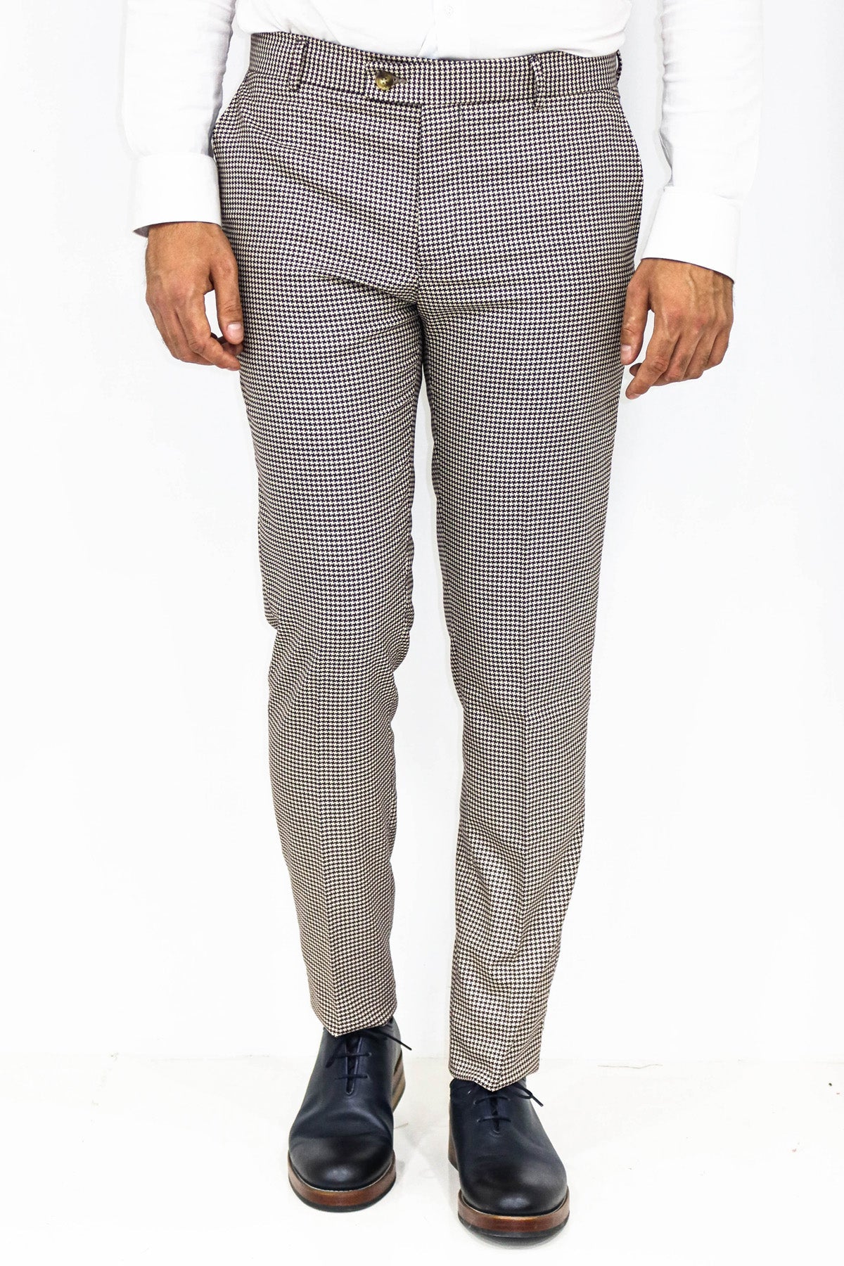 KOALA SYDNEY Houndstooth Patterned Light Brown Men Pants