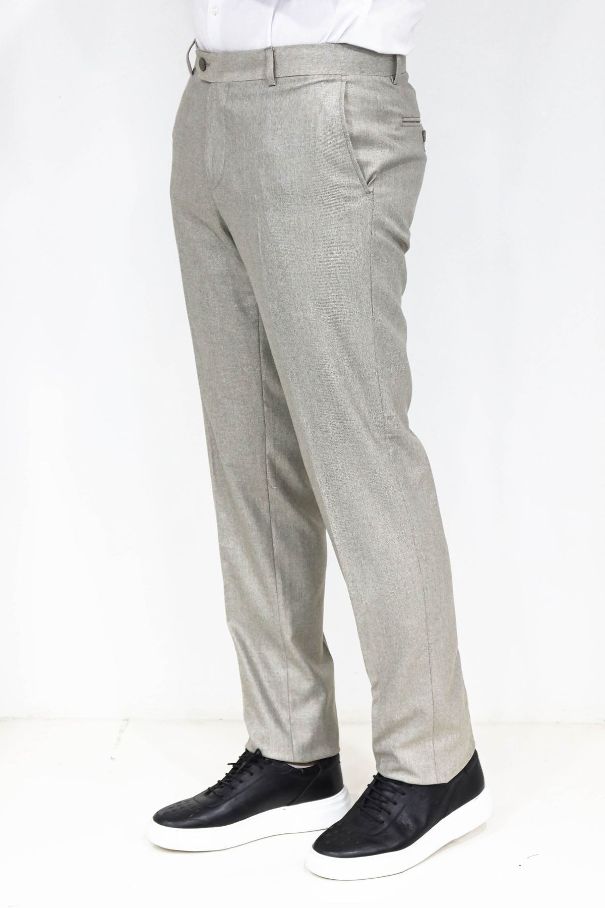 KOALA SYDNEY Slim Fit Textured Cream Men Trousers