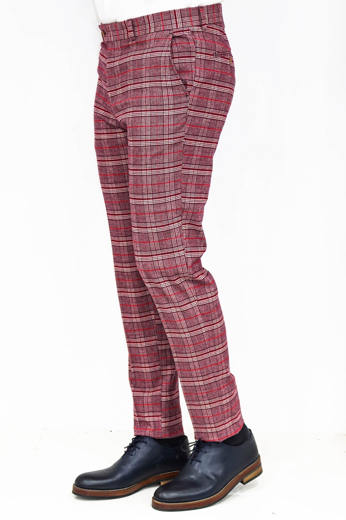 KOALA SYDNEY Plaid Slim Fit Burgundy Men Pants