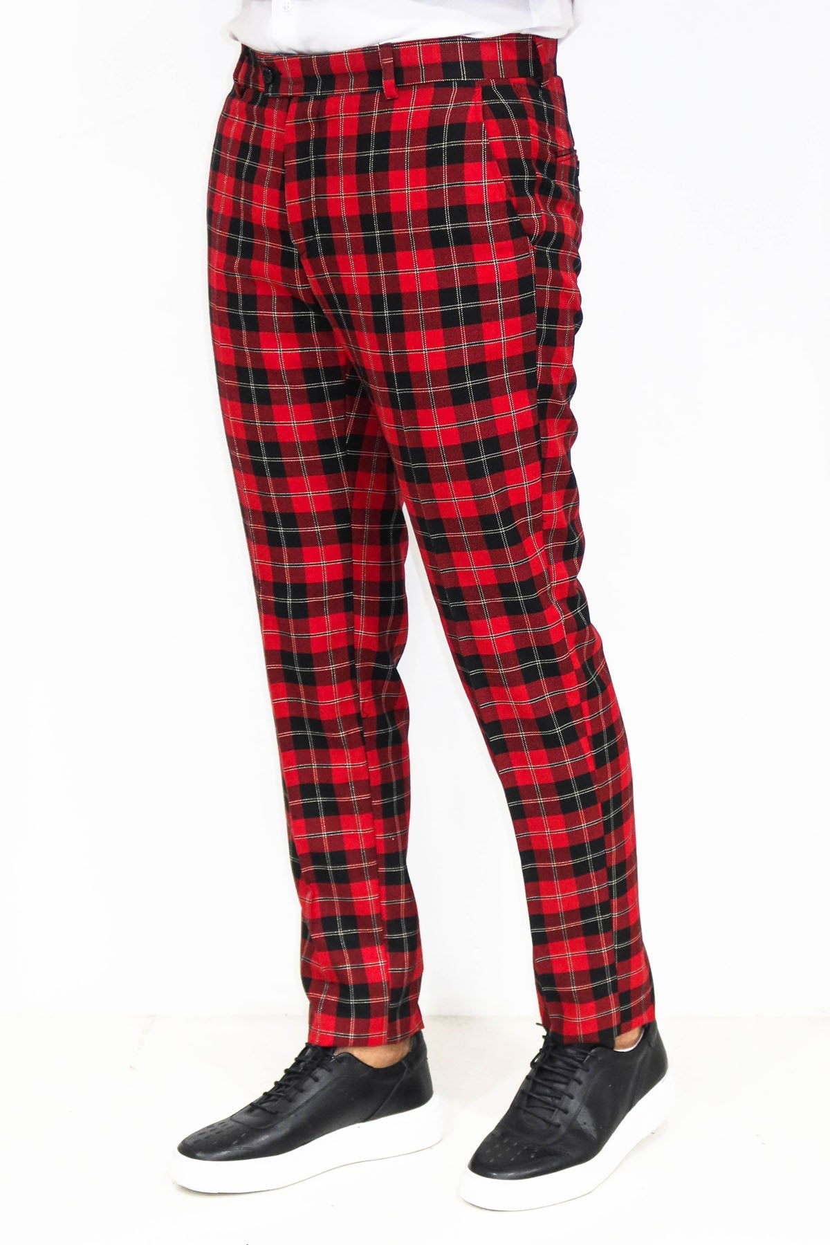 KOALA SYDNEY Slim Fit Checked Burgundy Men Pants