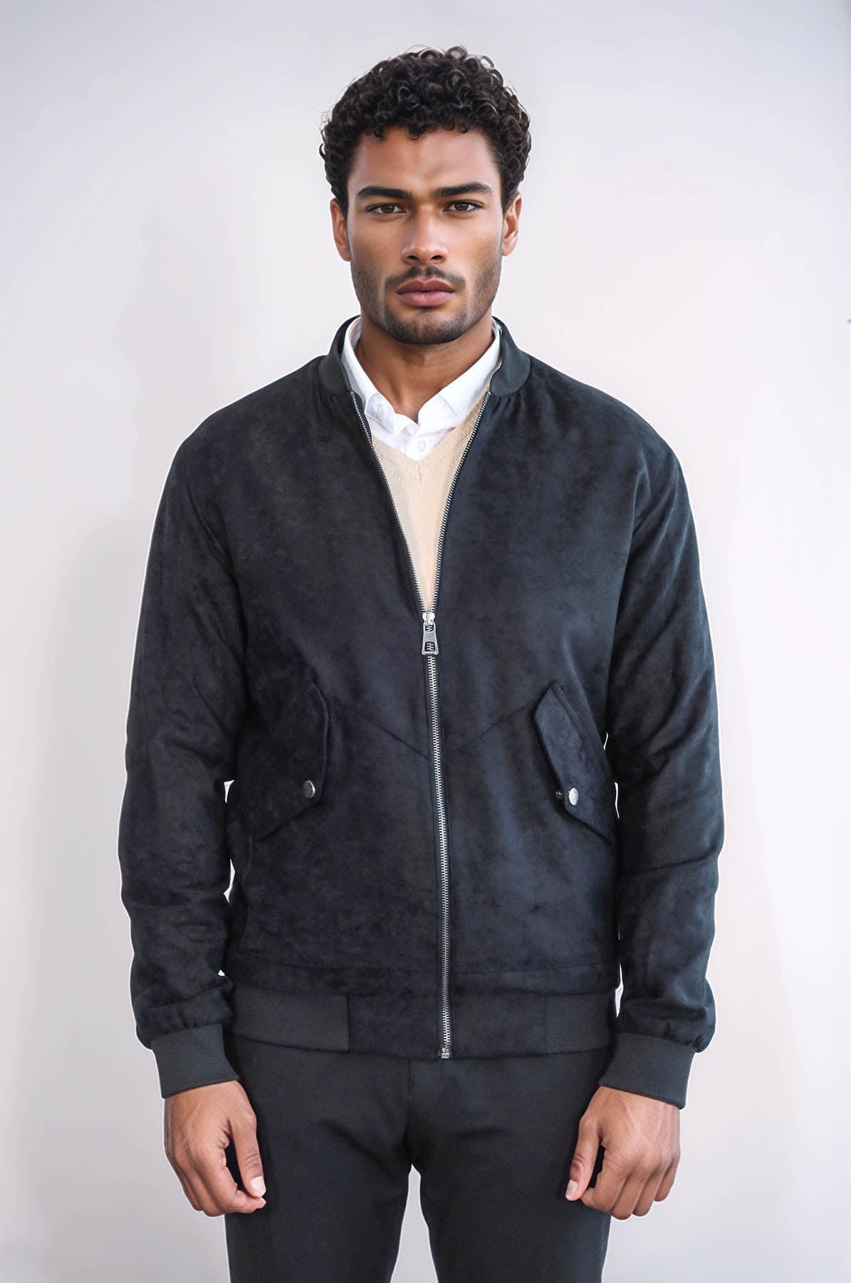 KOALA SYDNEY Flap Pockets Suede Black Men Bomber Coat