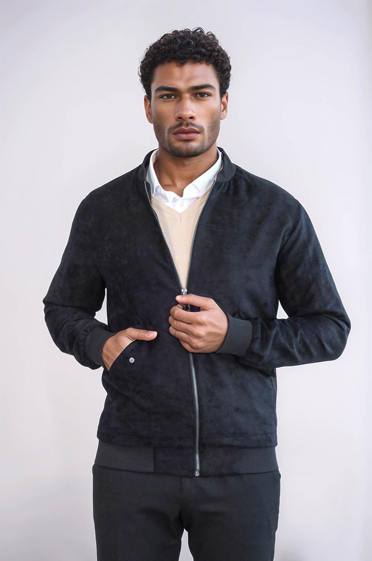 KOALA SYDNEY Flap Pockets Suede Black Men Bomber Coat