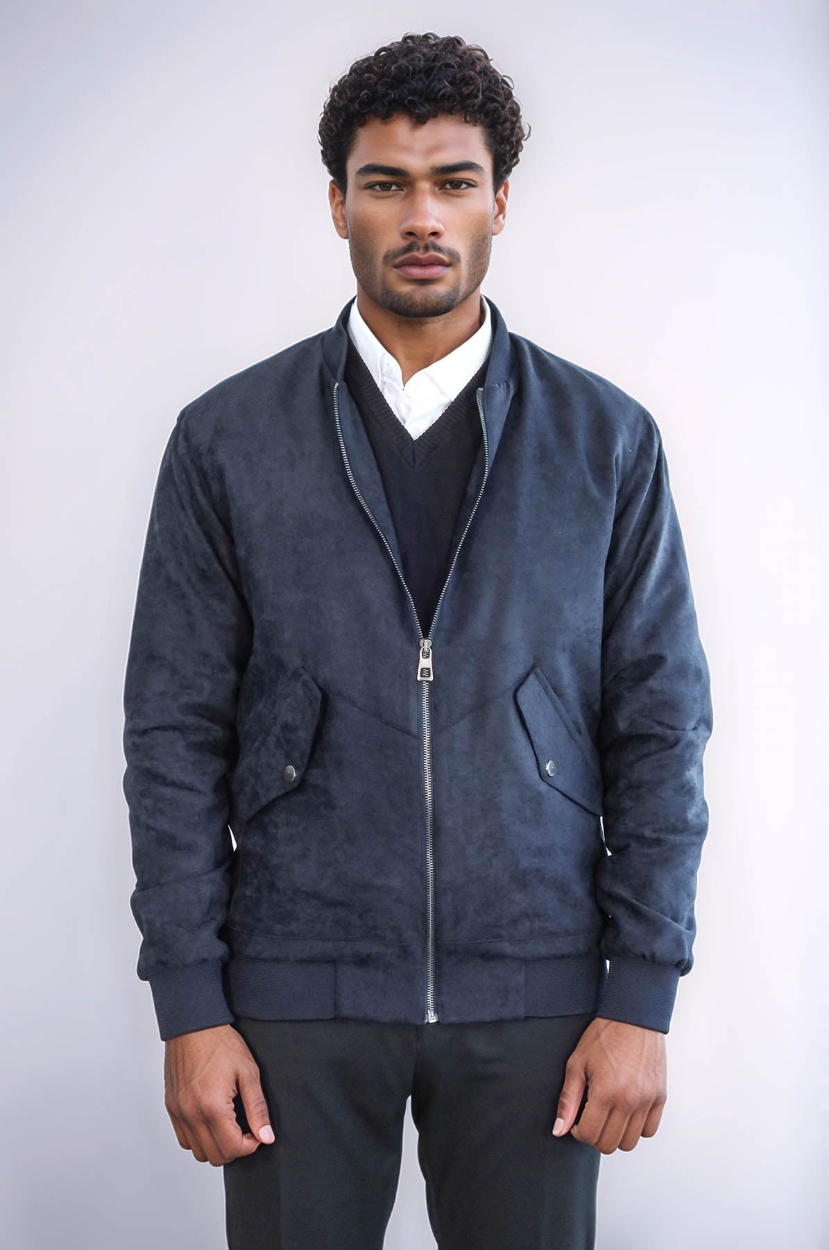 KOALA SYDNEY Flap Pockets Suede Dark Blue Men Bomber Coat