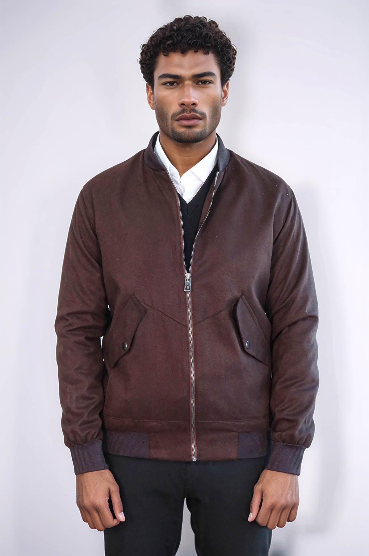 KOALA SYDNEY Flap Pockets Suede Brown Men Bomber Coat