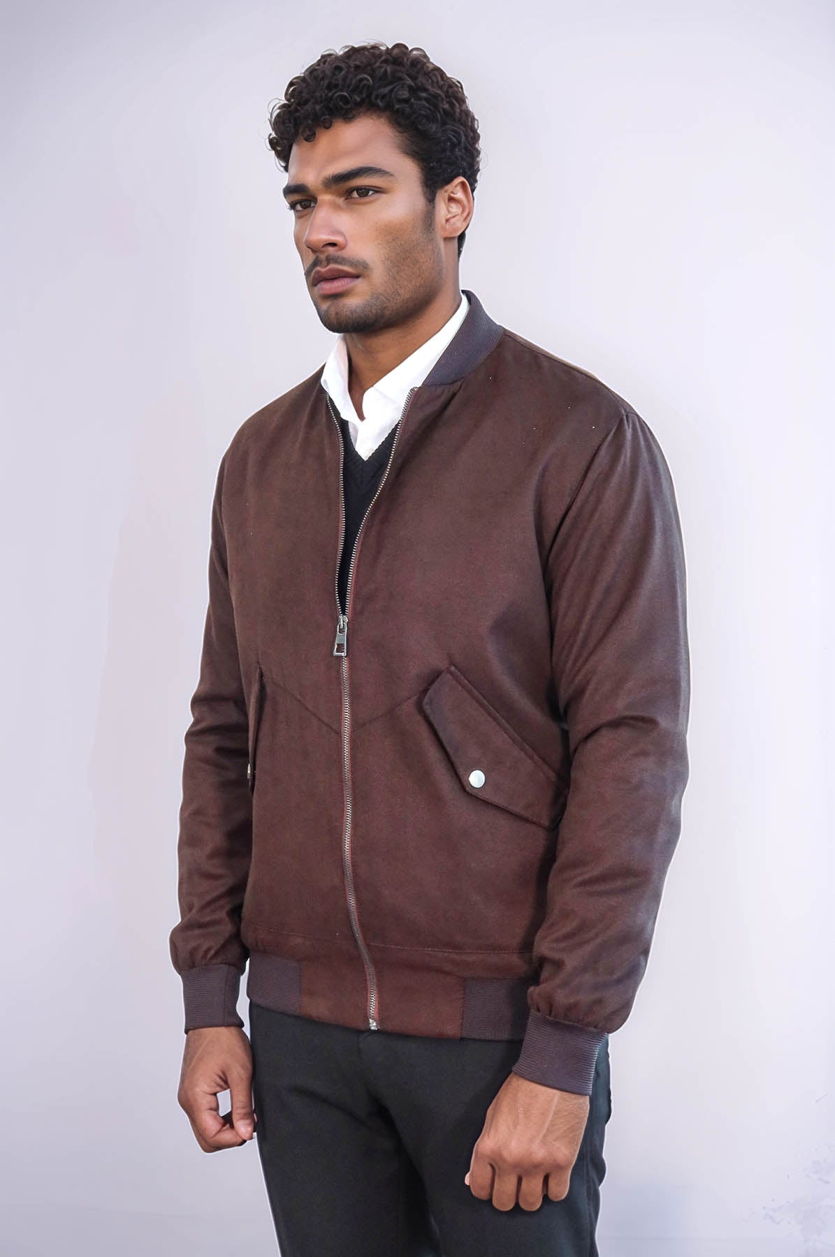 KOALA SYDNEY Flap Pockets Suede Brown Men Bomber Coat