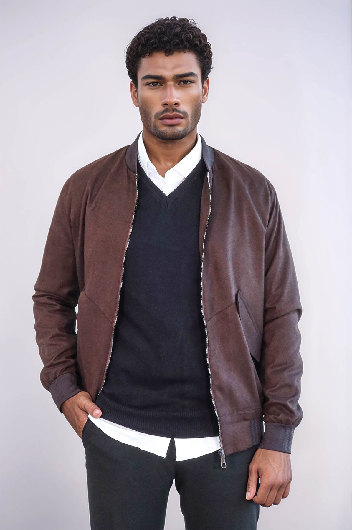 KOALA SYDNEY Flap Pockets Suede Brown Men Bomber Coat