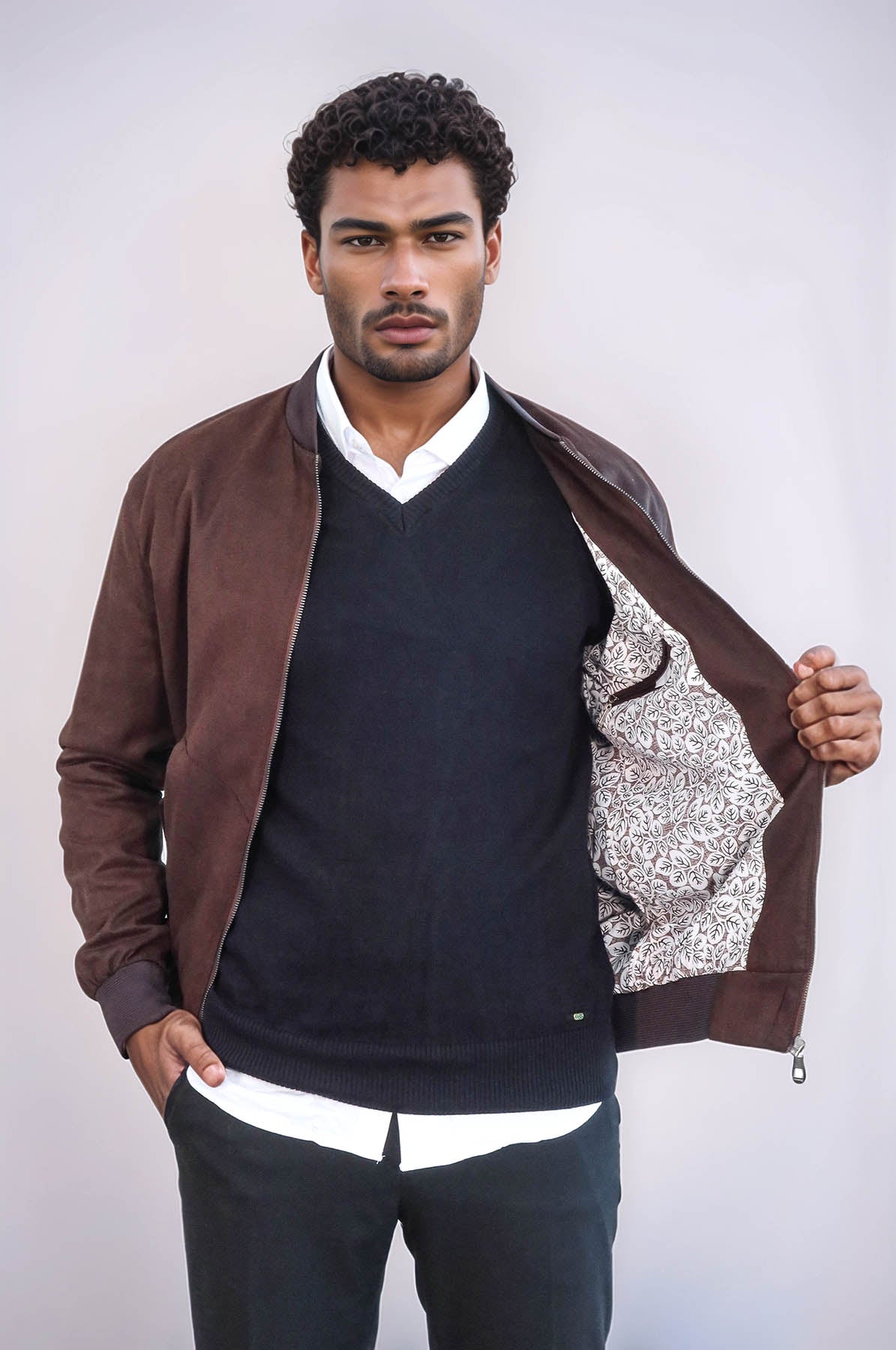KOALA SYDNEY Flap Pockets Suede Brown Men Bomber Coat