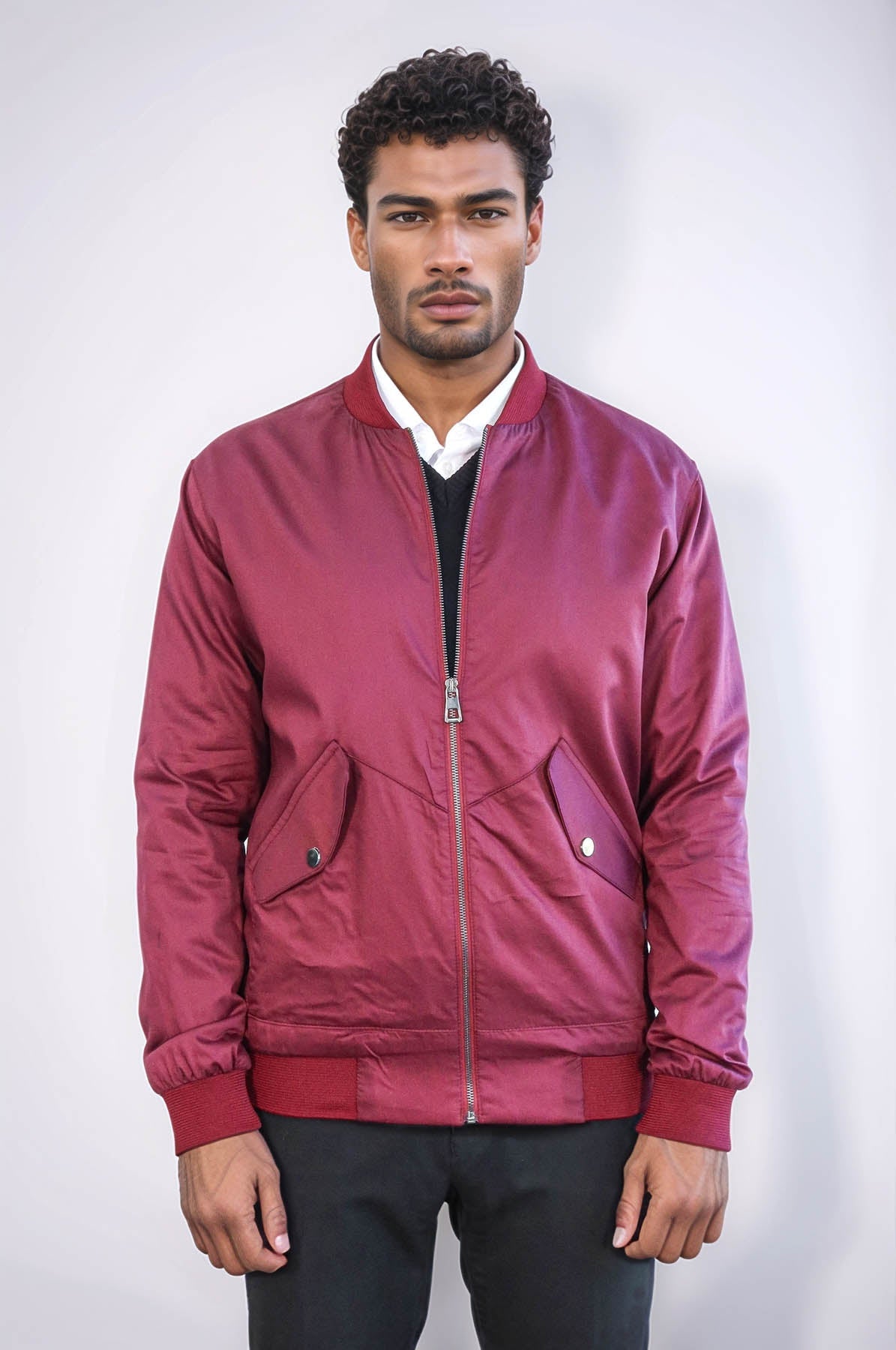 KOALA SYDNEY Flap Pockets Zippered Burgundy Men Bomber Coat