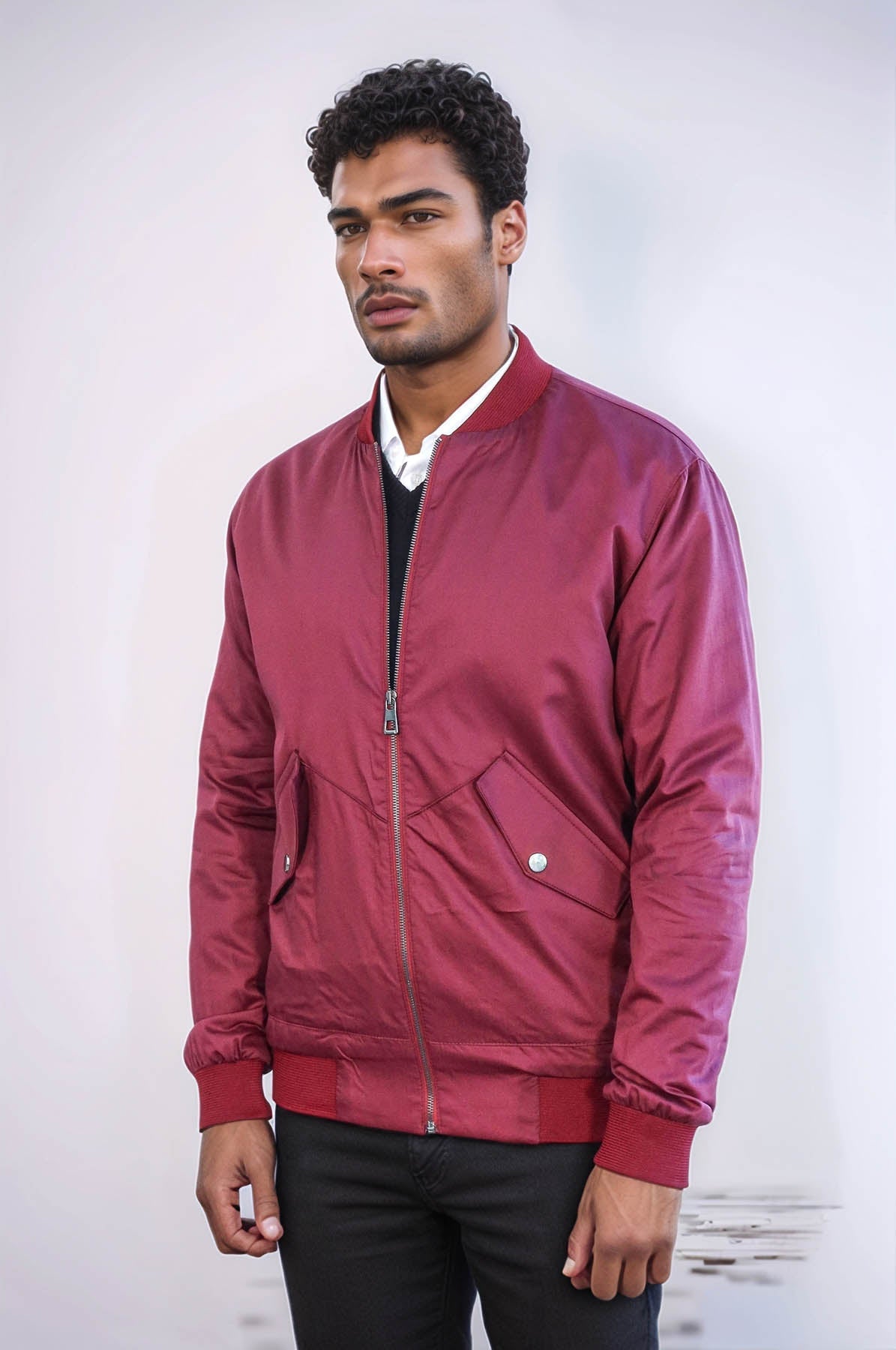 KOALA SYDNEY Flap Pockets Zippered Burgundy Men Bomber Coat