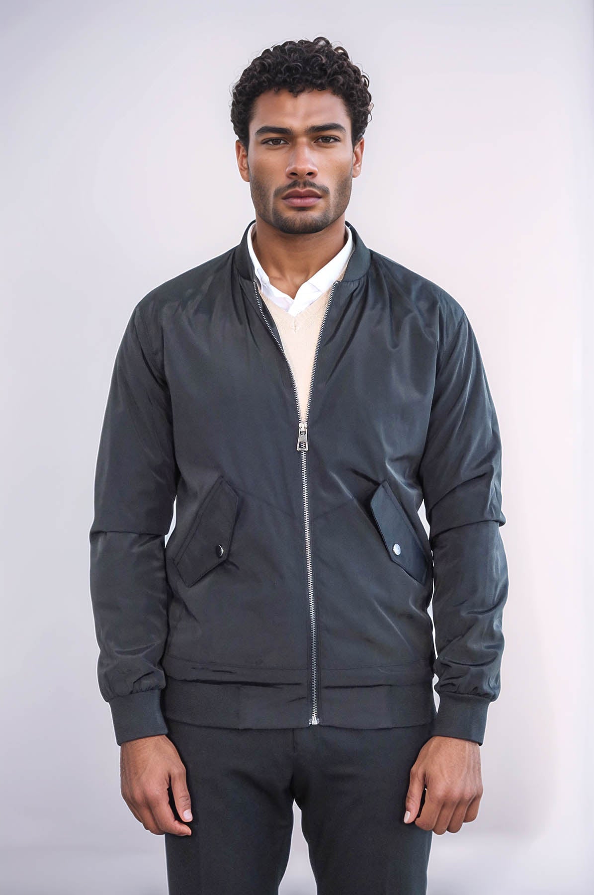 KOALA SYDNEY Flap Pockets Zippered Black Men Bomber Coat