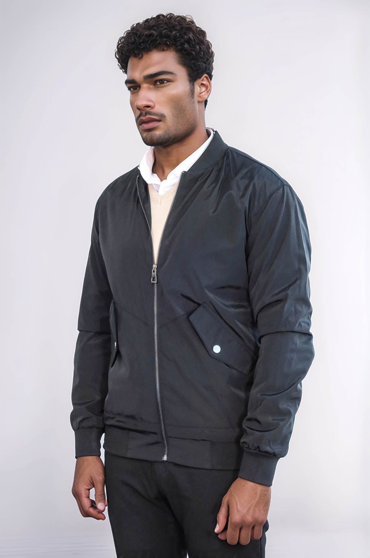 KOALA SYDNEY Flap Pockets Zippered Black Men Bomber Coat