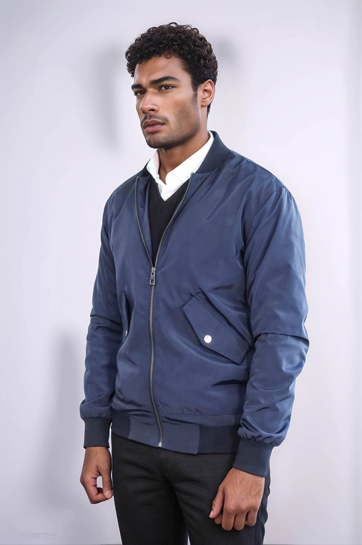 KOALA SYDNEY Flap Pockets Zippered Blue Men Bomber Coat