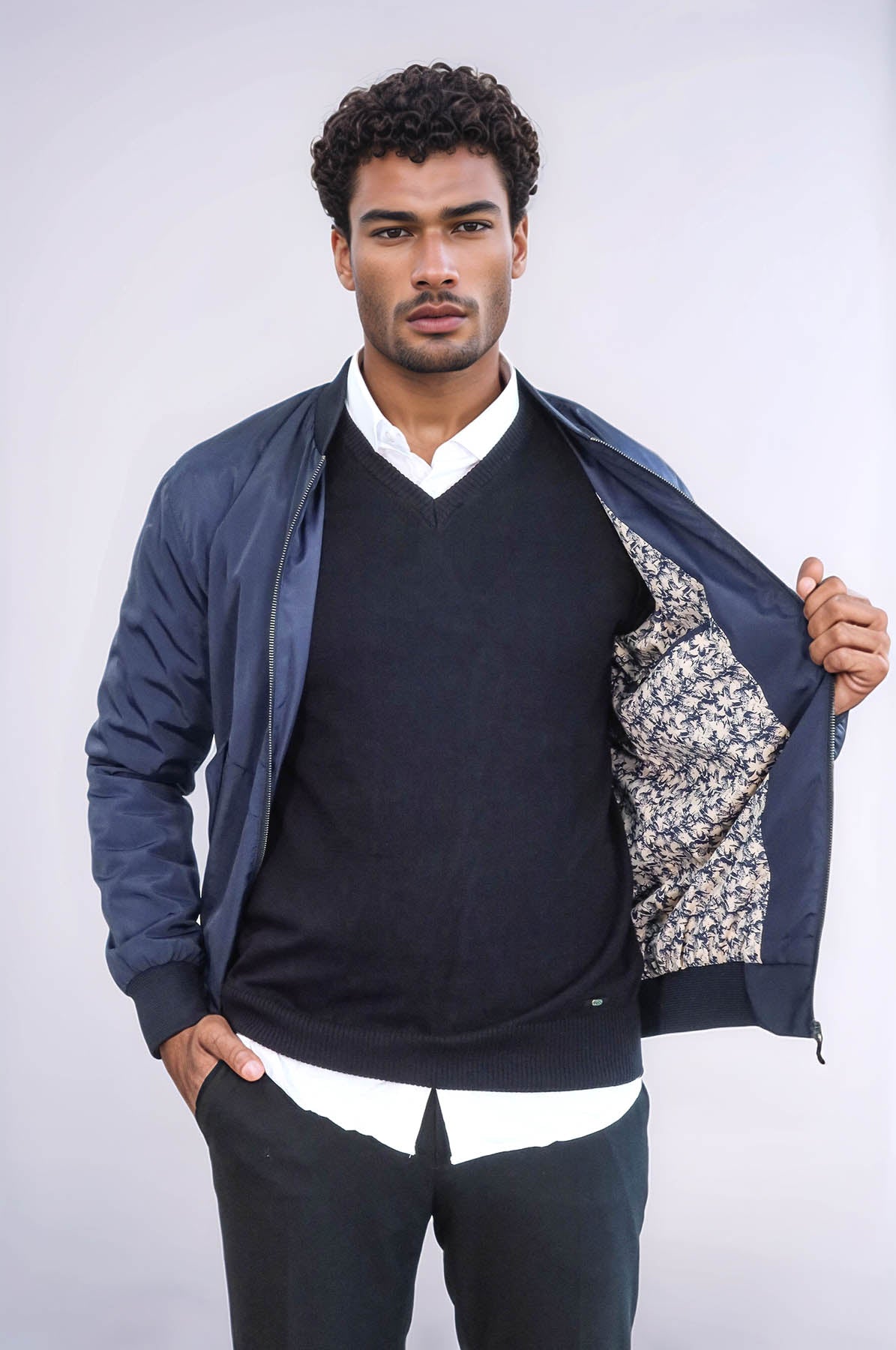 KOALA SYDNEY Flap Pockets Zippered Blue Men Bomber Coat