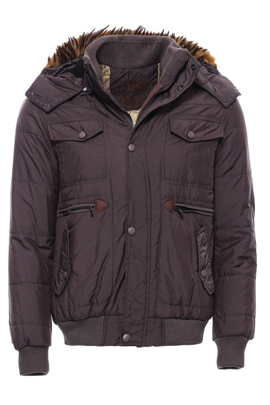 6 Pocket Bondite Zippered Hooded Brown Coat-Wessi