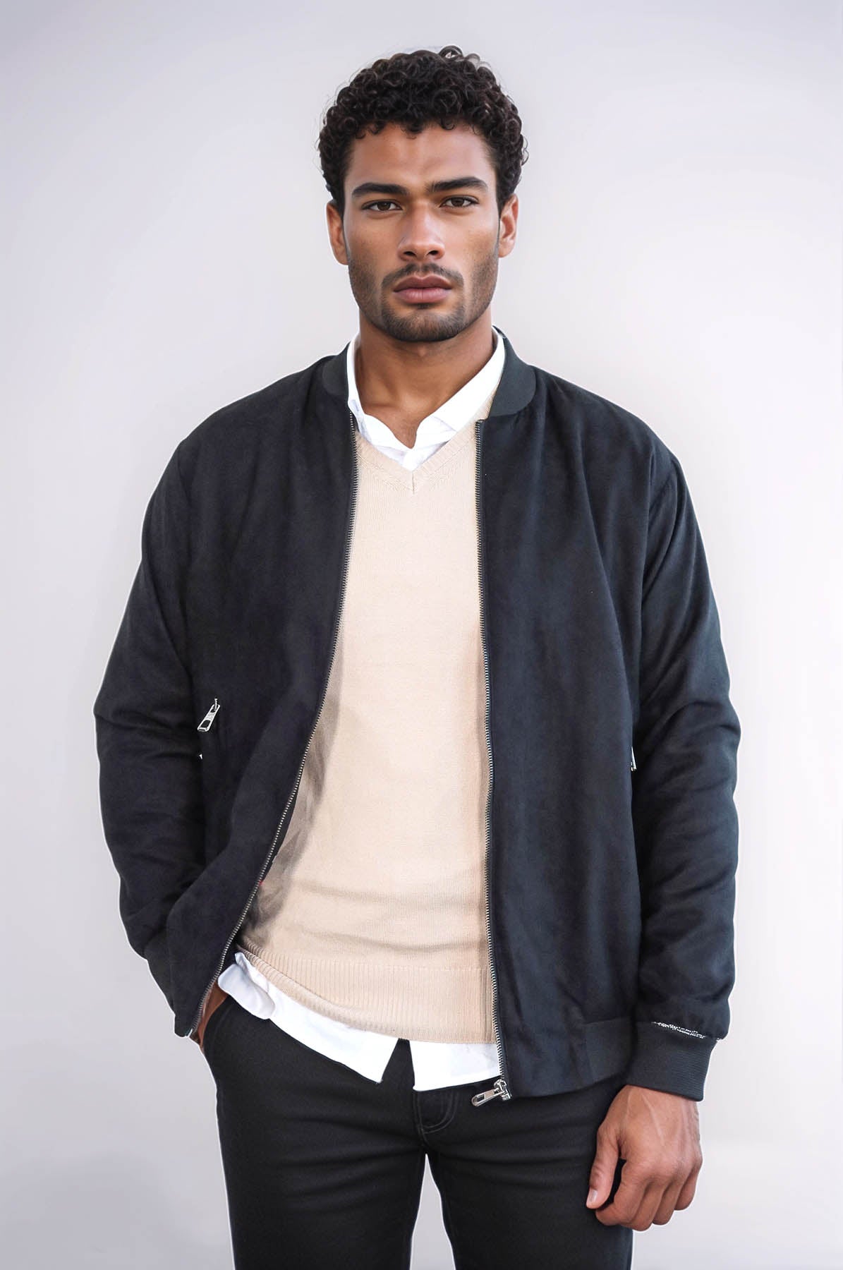 KOALA SYDNEY Plain Zippered Pockets Black Men Bomber Coat