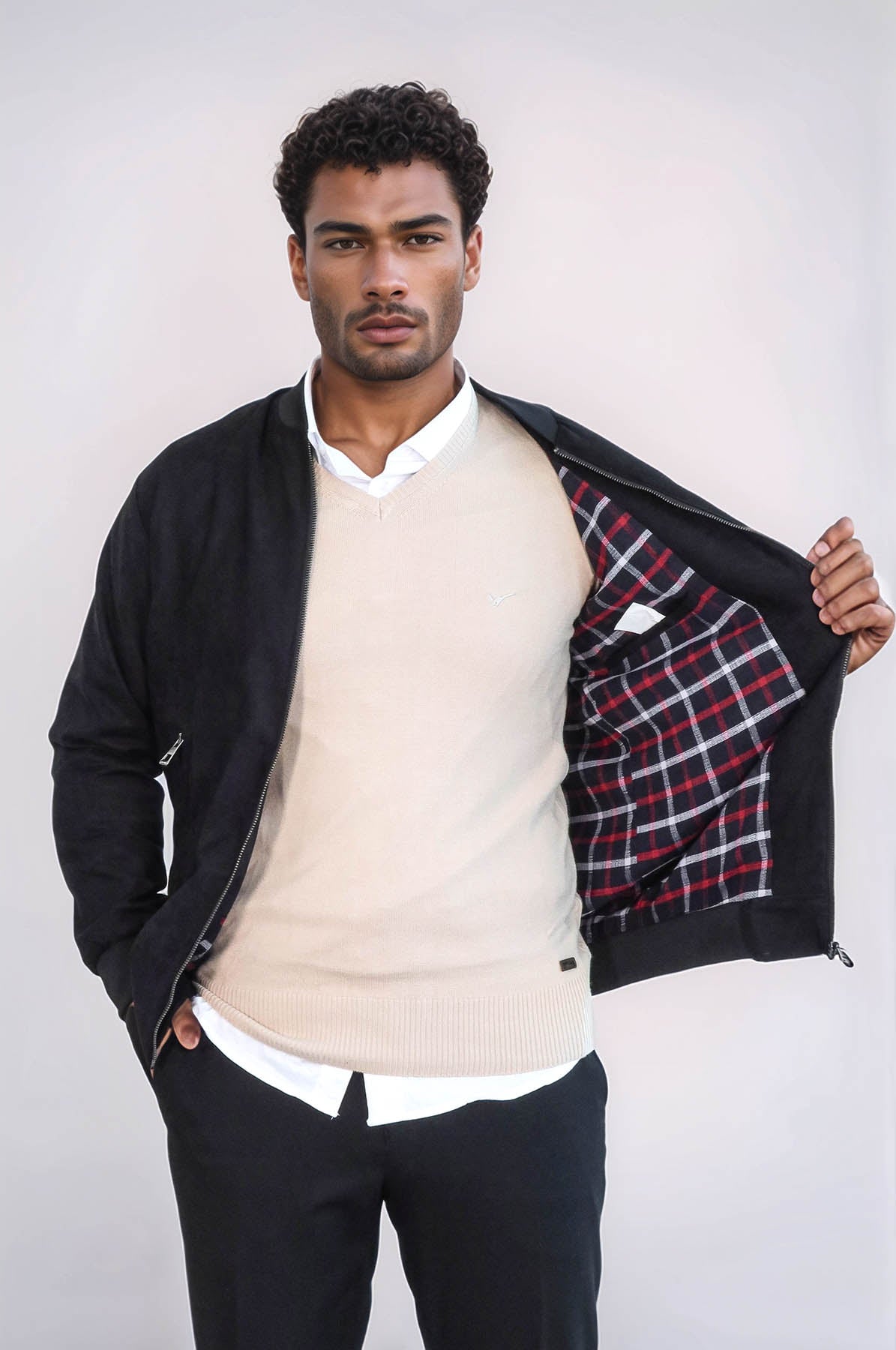 KOALA SYDNEY Plain Zippered Pockets Black Men Bomber Coat