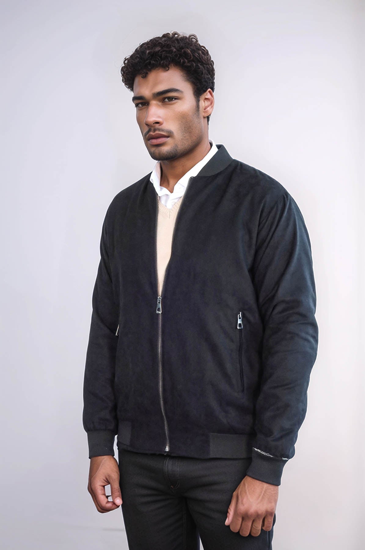 KOALA SYDNEY Plain Zippered Pockets Black Men Bomber Coat