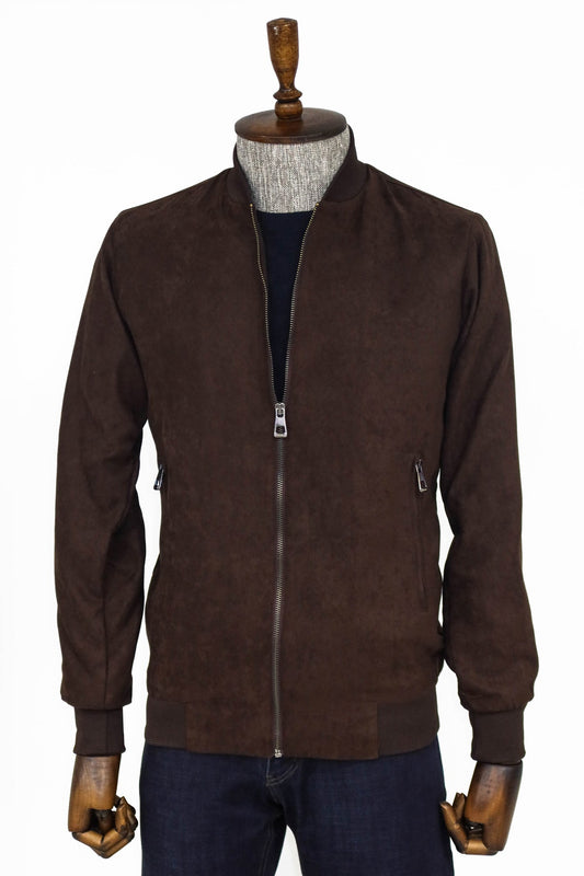 Plain Zippered Pockets Brown Men Bomber Coat