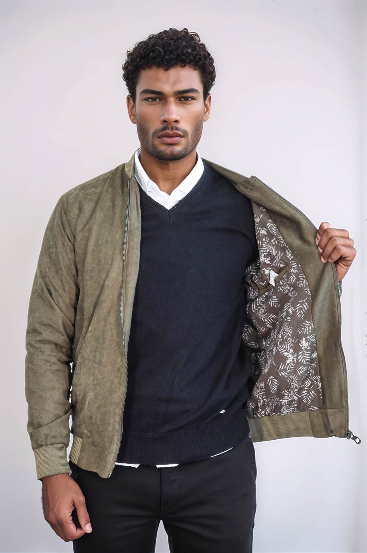 Plain Zippered Pockets Light Green Men Bomber Coat - Wessi