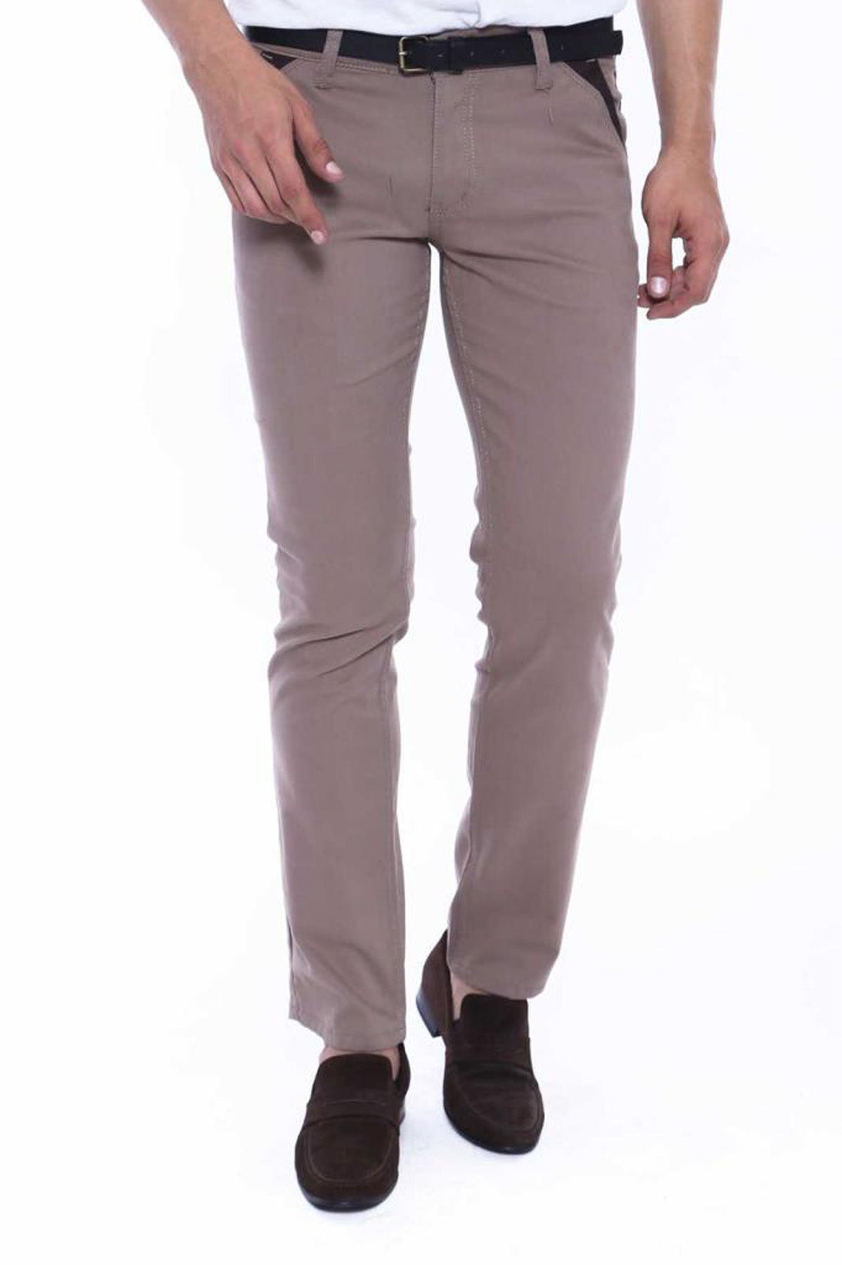 Gabardin Beige Men Pants