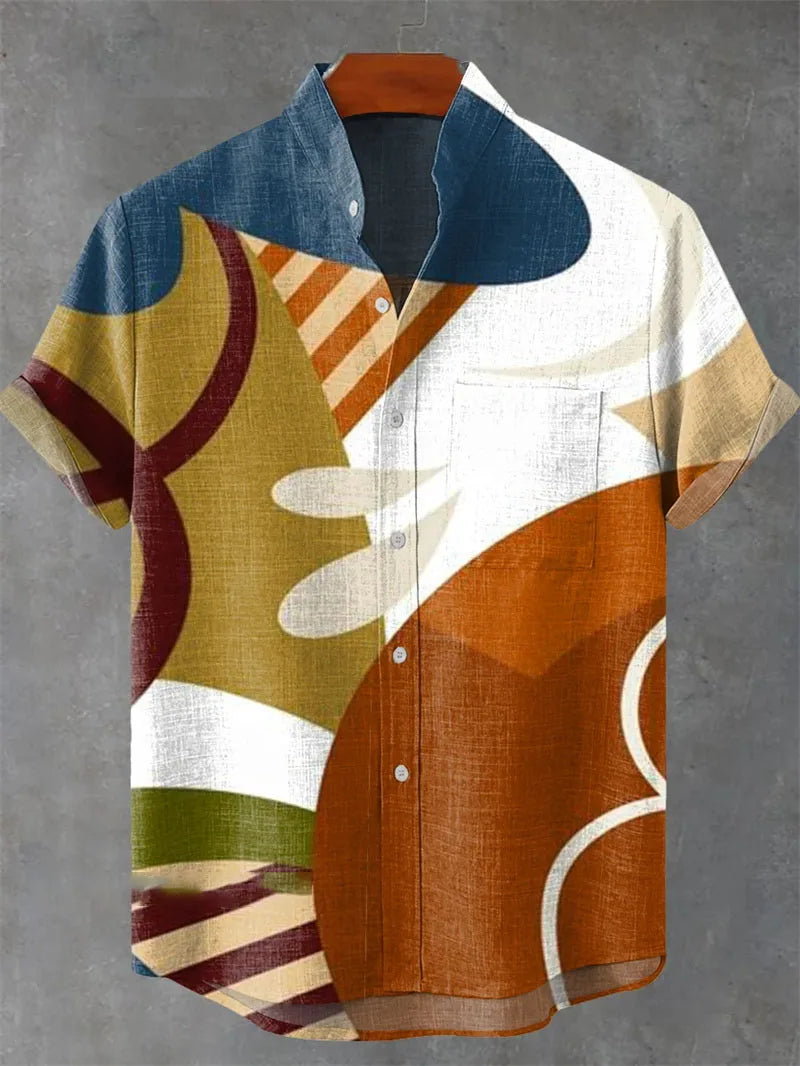 Geometric Print Men’s Linen Shirt