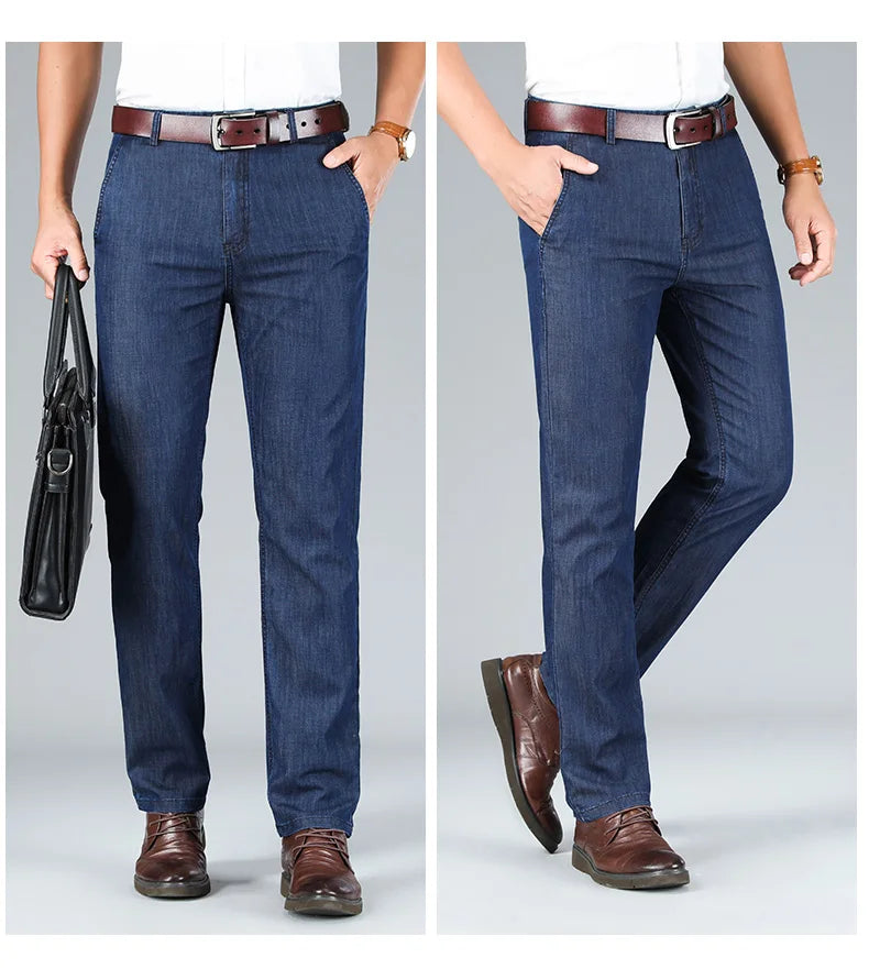High-Waist Lightweight Straight Fit Jeans for Men