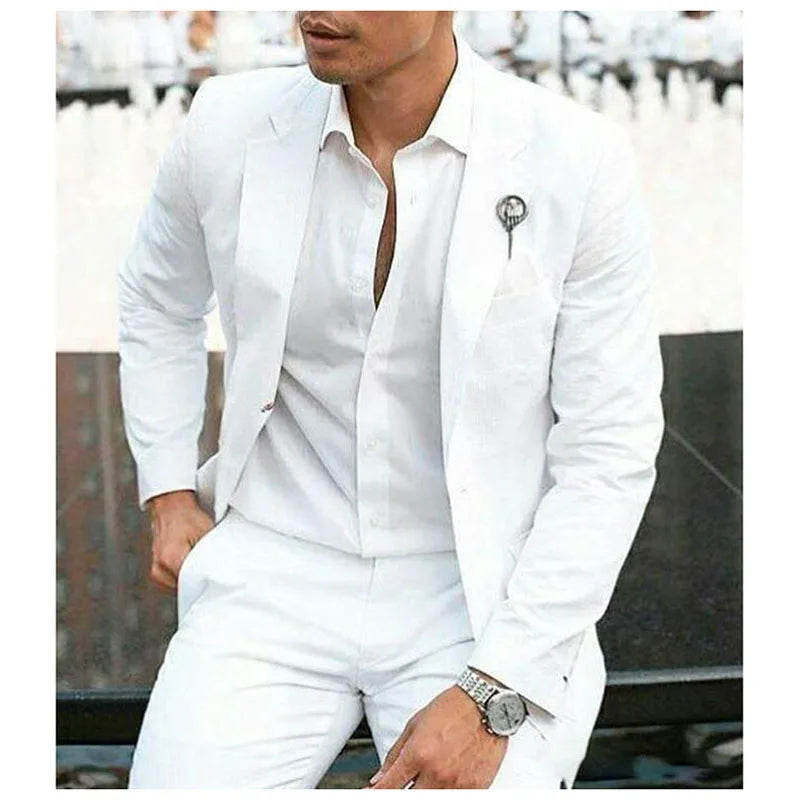 Casual Slim Fit Blazer & Pants Set with Notch Lapel, Single-Breasted Design