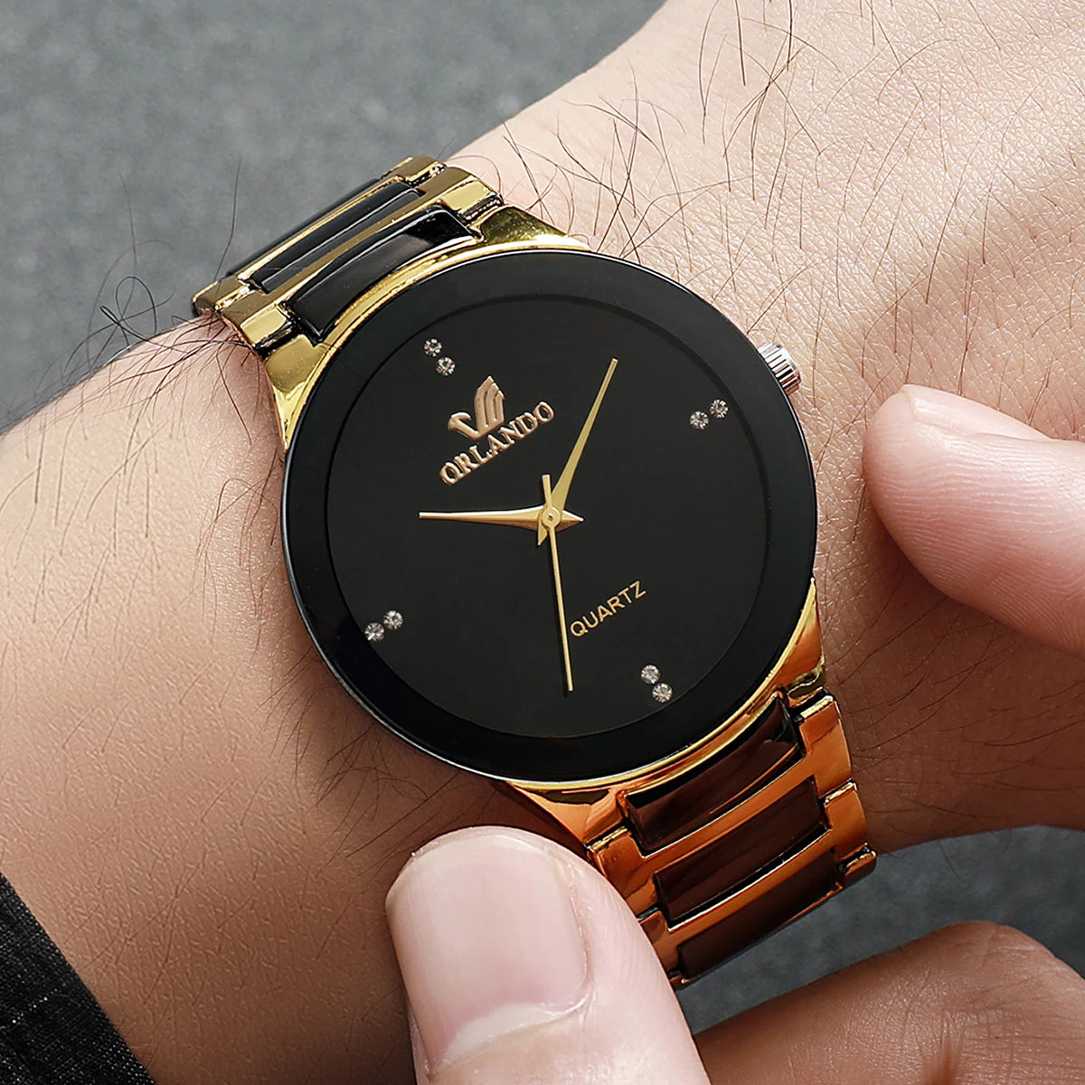 Black Steel Band Analog Quartz Timepiece for Men