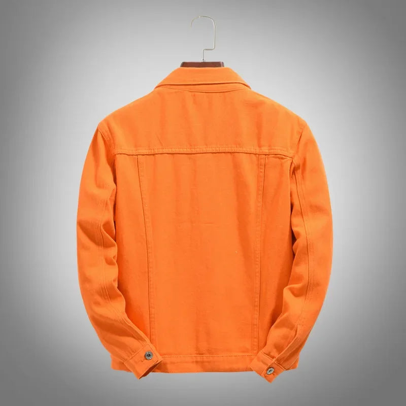 Men’s Trendy Orange Multi-Pocket Denim Jacket